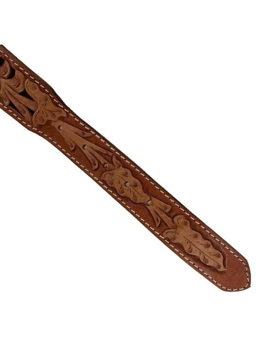 Size 66 Mens Belt Lone Star Buckle on Tooled Leather Belt Nubuck Floral - Picture 8 of 11